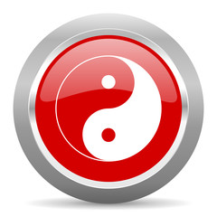 Poster - ying yang red metallic chrome web circle glossy icon