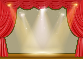Wall Mural - Empty stage with red curtain and lights