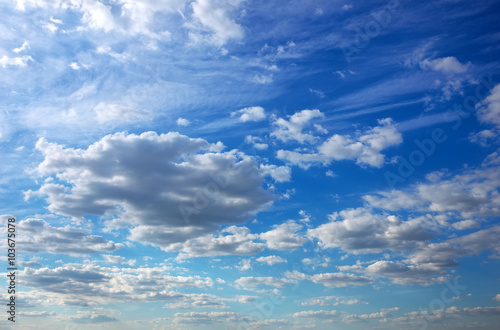 Fototapeta na wymiar Blue sky background with tiny clouds