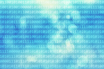 Binary numbers travel information on abstract bokeh blurred cyan color background. Background with binary data and bokeh blurred cyan colored illustration background.