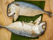 Couple short-bodied mackerel ( Rastrelliger brachysoma) on banana leaf