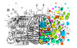 This vector illustrates the use of brain hemispheres, left and right, logic and creativity.
