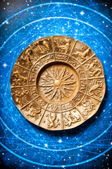 Wall Mural - bronze plate with all signs of the zodiac