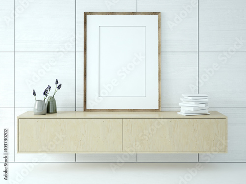 Canvas Template On The Chest Of Drawers In White Room 3d