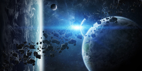 Wall Mural - sunrise over group of planets in space