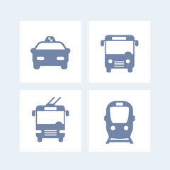 Wall Mural - City transport icons, public transportation vector, bus icon, subway sign, taxi, public transport pictograms, bus isolated icon