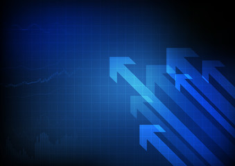 Vector : Business graph and arrows on  blue grid background