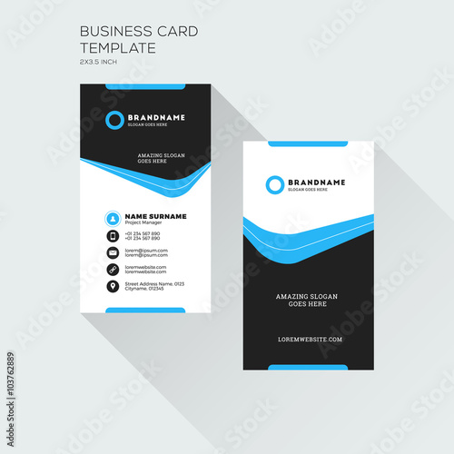 vertical business card print template personal visiting card with company logo black and blue - Business Card Printing Company vertical business card print template personal visiting card with company logo black and blue - Business Card Printing Company
