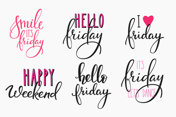 Wall Mural - Hello Friday lettering postcard set.