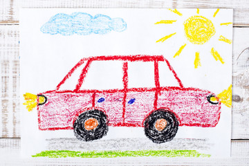 colorful drawing: red car