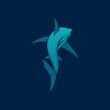 Shark sailing far away logo sign on dark blue background vector