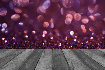 Poster - concrete floor and pink purple glitter bokeh abstract for backgr