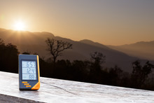 Digital Display Thermometer With Mountain And Sunlight