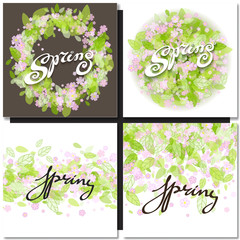 Canvas Print - White spring sign over floral background.