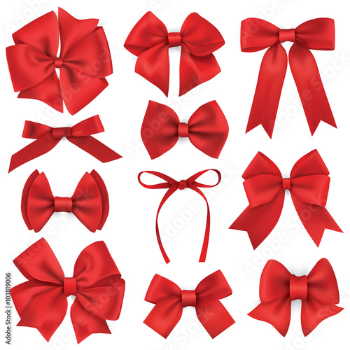 Fotografie, Obraz Big set of realistic red gift bows and ribbons