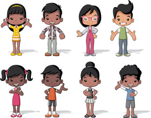 Group of happy cartoon black children. Cute kids.
