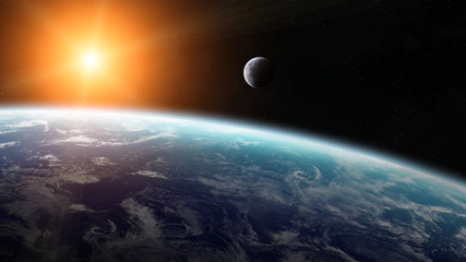 Wall Mural - view of the moon close to planet earth in space