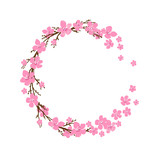 Spring wreath with cherry blossoms. Place for text.