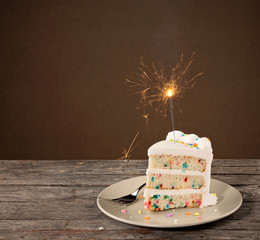 Wall Mural - Slice of Birthday Cake with Sparkler