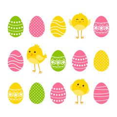 Wall Mural - Easter card with eggs and chicken