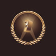 First year anniversary / Winner / First place celebration design. Golden seal logo, vector illustration