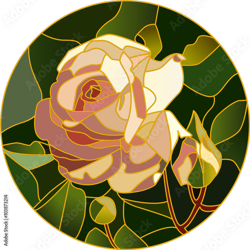 Obraz w ramie Pink rose in stained glass - vector illustration