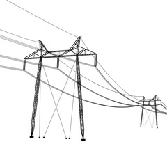 Silhouette of high voltage power lines. Vector  illustration.