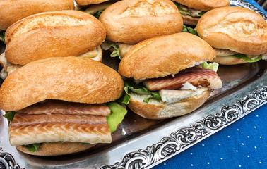 German Finger Food- bread rolls with smoked eel