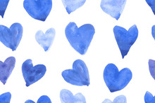 Seamless Pattern With Watercolor Hearts