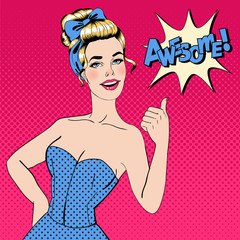 Wall Mural - Pop Art Style Woman Gesturing Great with Expression Awesome