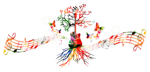 Wall Mural - Colorful music background with guitar