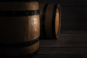 Poster - Two old wooden wine barrels, closeup