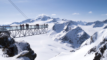 Sölden Sky Walk with view on a glacier slightly dipped into clo