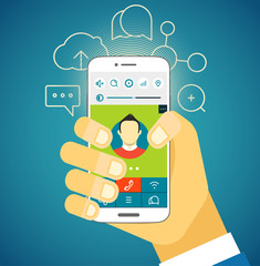 Poster - Calling by modern mobile phone illustration. Flat design concept