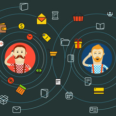 Fototapete - Telephone call concept. Lineart colorful illustration