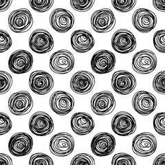 Wall Mural - Black and white doodle circles seamless pattern, vector