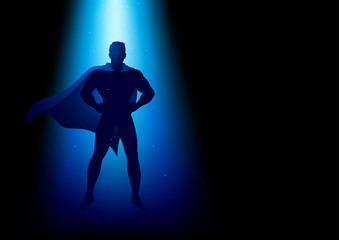 Wall Mural - Superhero standing under the blue light