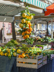 Wall Mural - NICE, FRANCE, on JANUARY 13, 2016. Marche Du Cours Saleya. Market counter, vegetables and fruit