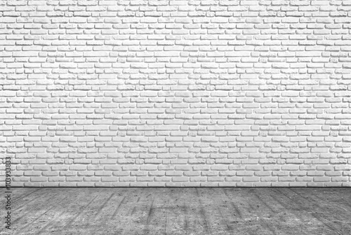 Fototapeta na szkło betonowa podłoga i biały mur z cegły