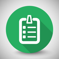 Wall Mural - White Checklist icon with long shadow on green circle