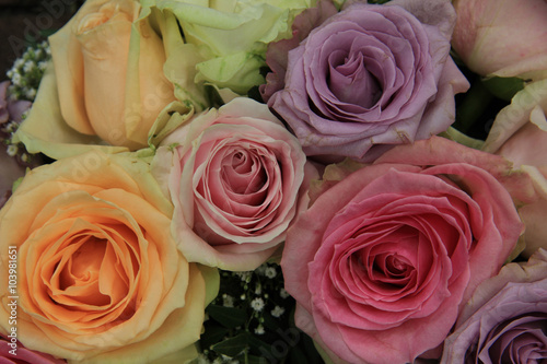 Fototapeta na wymiar Bridal roses in soft colors