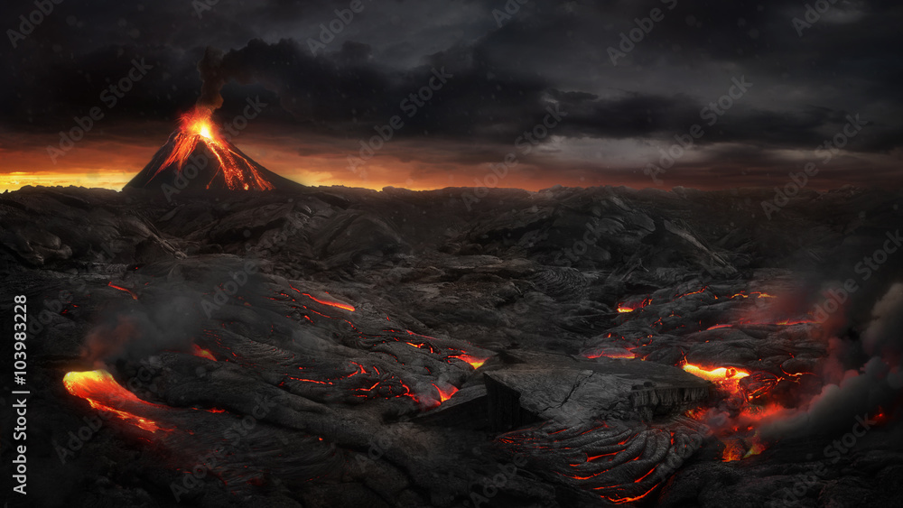 Volcanic landscape - obrazy, fototapety, plakaty 