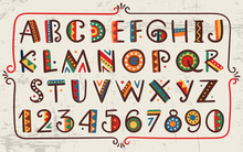Tribal Ethnic Bright Vector Alphabet And Number 