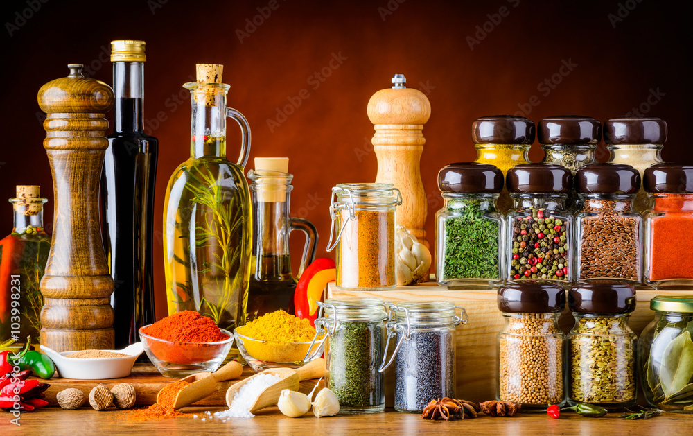 Obraz na płótnie Seasoning, Spices, Seeds and Cooking Ingredients w salonie