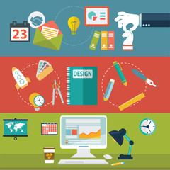 Set of flat design vector illustration concepts for website layout, mobile phone services and apps, and computer tablet services and apps. Concepts for web banners and printed materials.