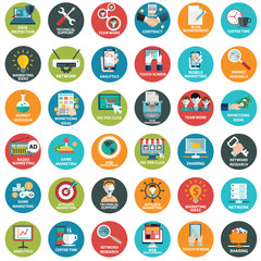 Wall Mural - Modern flat icons vector collection  in stylish colors of web design objects, business, office and marketing items