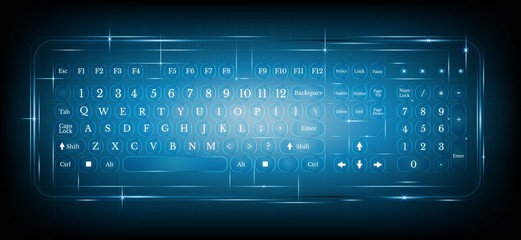virtual shiny computer pc keyboard or keypad on blue background.dialing