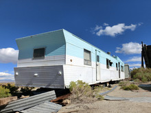 Old Vintage Camper Abandoned In The Desert - Landscape Color Photo