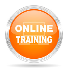 Aufkleber - online training orange silver metallic metallic chrome web circle glossy icon
