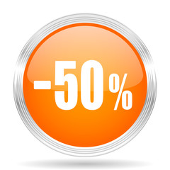 Poster - 50 percent sale retail orange silver metallic metallic chrome web circle glossy icon